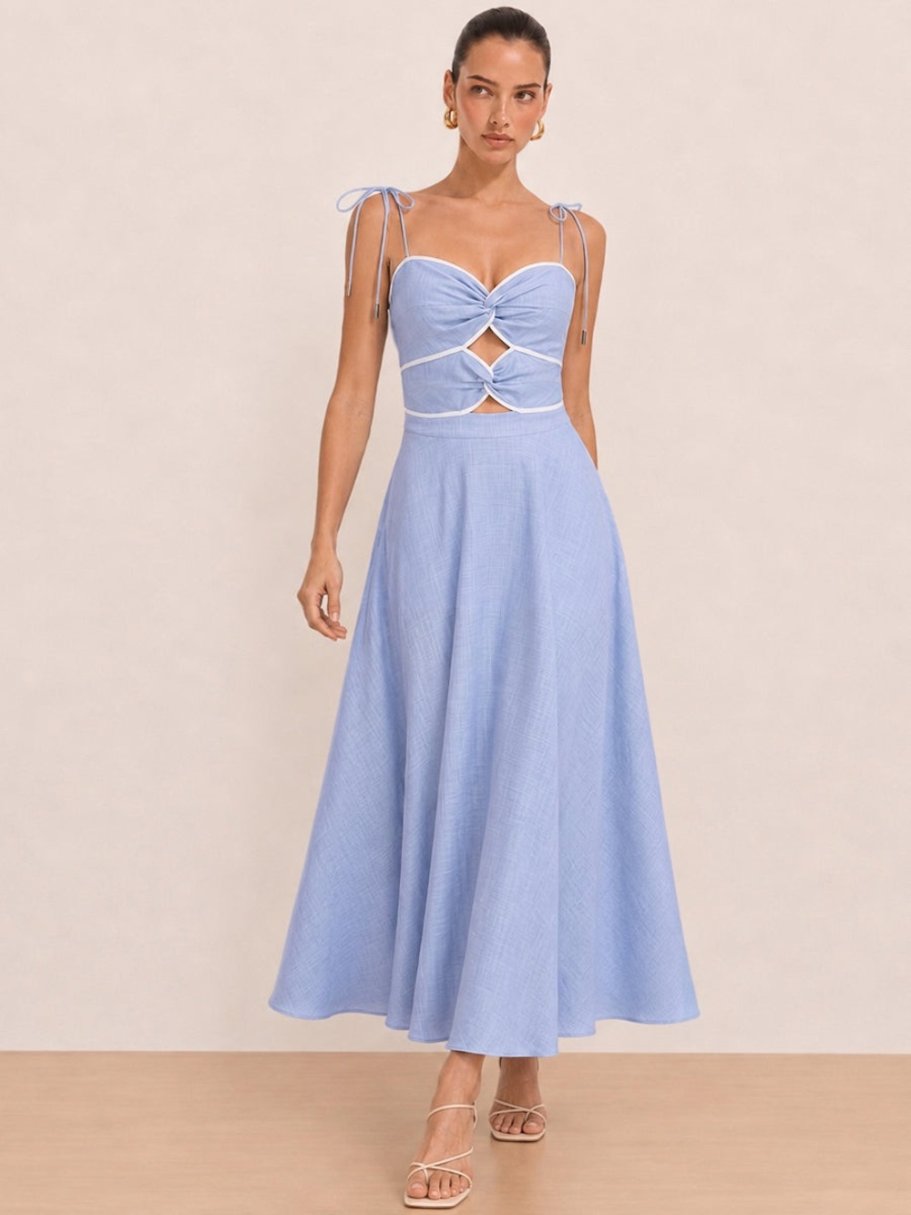 COMMENSE Cutout Tie Strap Maxi Dress
